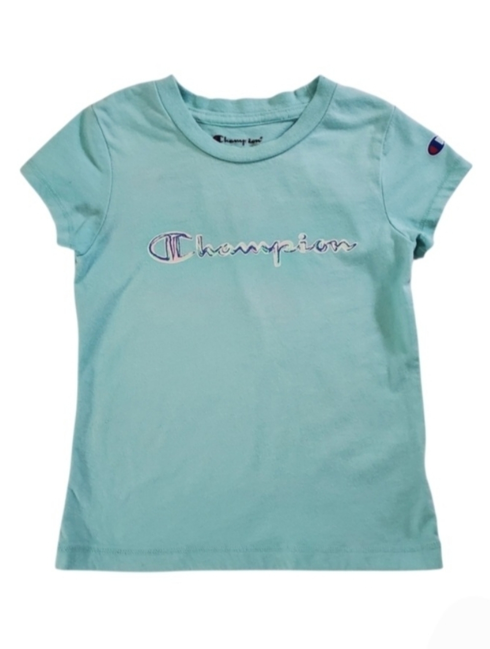 K1052 * Champion Girls Logo Graphic Tee Mint Green Light Blue Size 4T